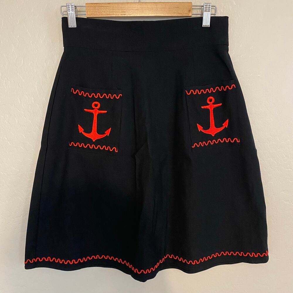 Sourpuss Suzie Skirt Womens Size Medium Anchors Black Red Retro Pinup Punk